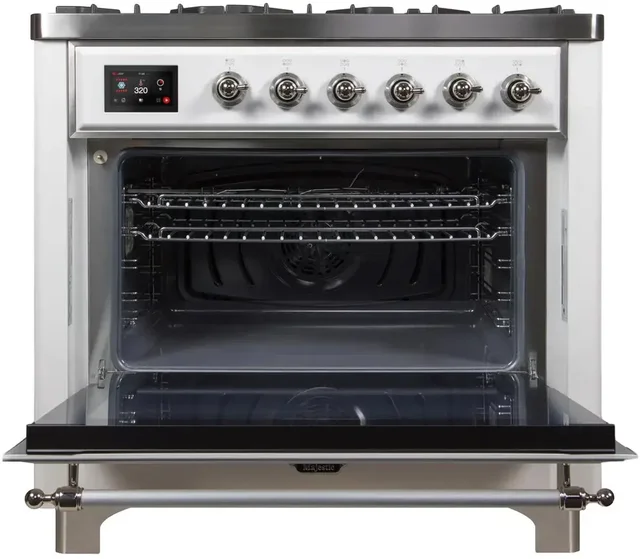 Ilve UM09FDNS3WHC 36" Dual Fuel Freestanding Range w/ 6 Sealed Burne...