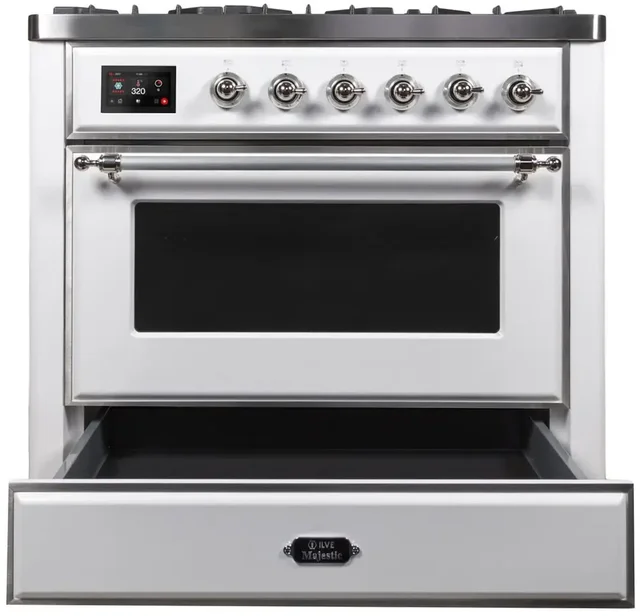 Ilve UM09FDNS3WHC 36" Dual Fuel Freestanding Range w/ 6 Sealed Burne...