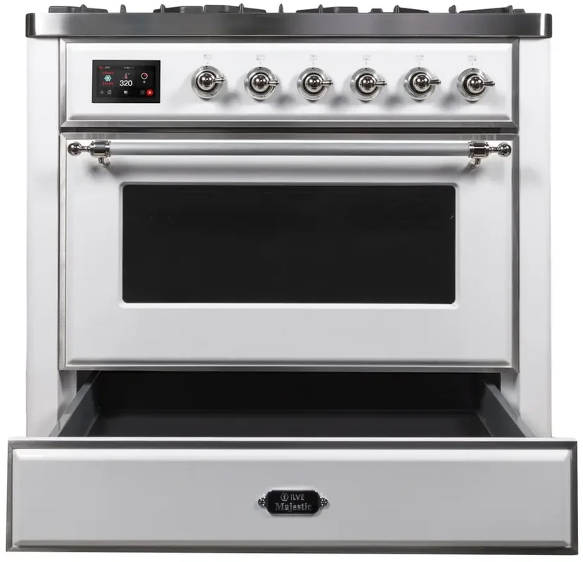 Ilve UM09FDNS3WHC 36" Dual Fuel Freestanding Range w/ 6 Sealed Burne...