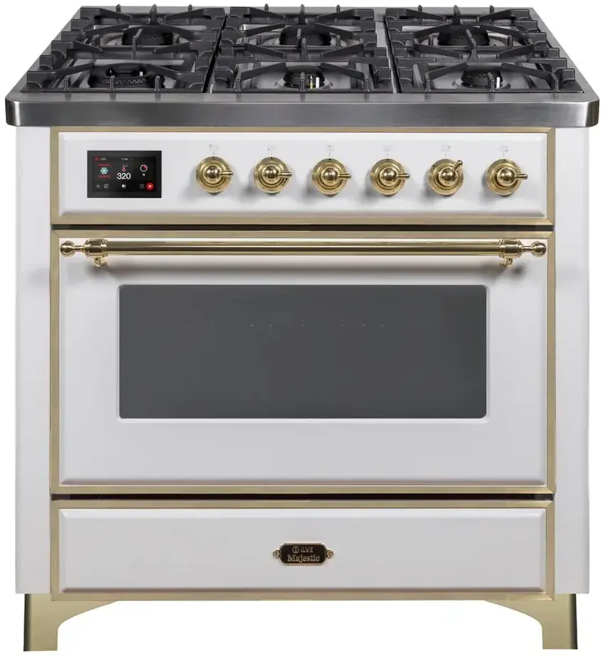 Ilve UM09FDNS3WHGLP Liquid Propane In White W/ Brass Trim