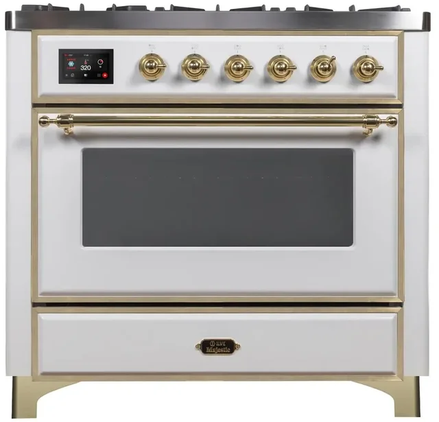 Ilve UM09FDNS3WHG 36" Dual Fuel Freestanding Range w/ 6 Sealed Burne...