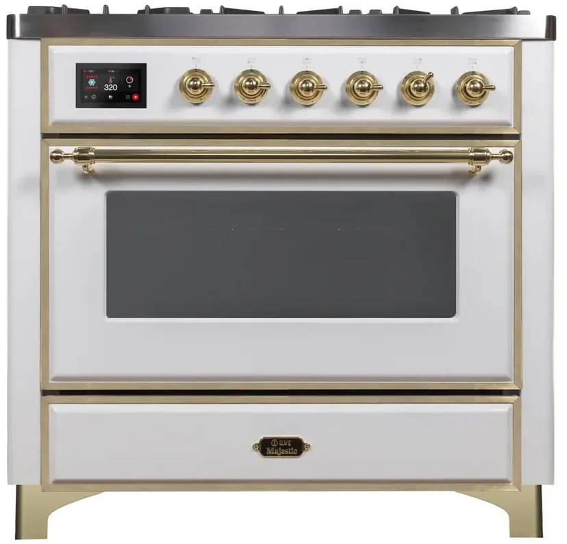 Ilve UM09FDNS3WHG 36" Dual Fuel Freestanding Range w/ 6 Sealed Burne...