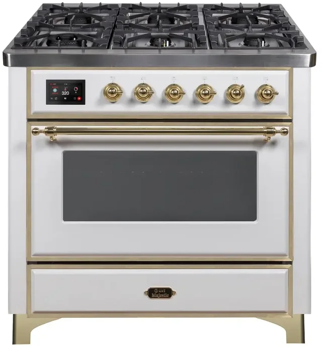 Ilve UM09FDNS3WHG 36" Dual Fuel Freestanding Range w/ 6 Sealed Burne...