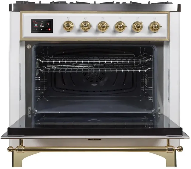 Ilve UM09FDNS3WHG 36" Dual Fuel Freestanding Range w/ 6 Sealed Burne...