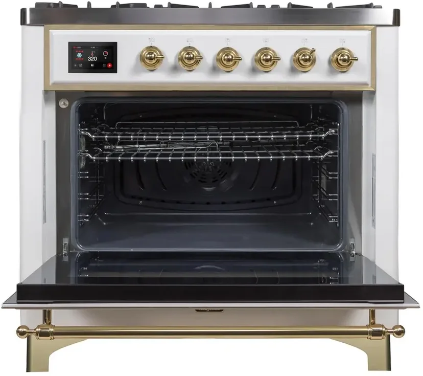 Ilve UM09FDNS3WHG 36" Dual Fuel Freestanding Range w/ 6 Sealed Burne...