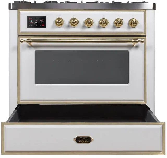 Ilve UM09FDNS3WHG 36" Dual Fuel Freestanding Range w/ 6 Sealed Burne...