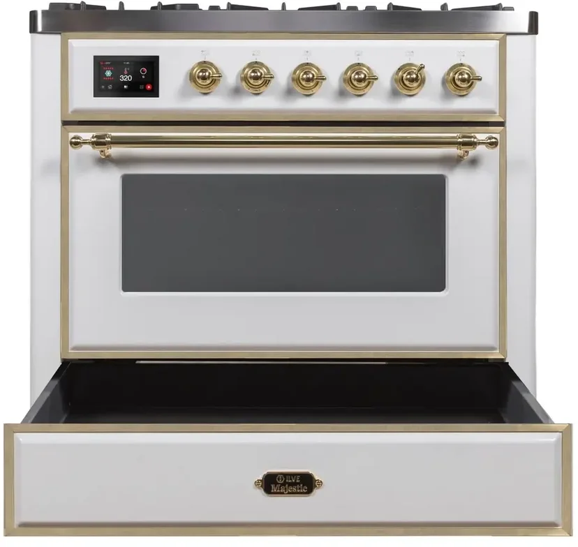Ilve UM09FDNS3WHG 36" Dual Fuel Freestanding Range w/ 6 Sealed Burne...