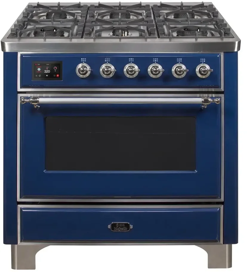 Ilve UM09FDNS3MBCLP 36" Dual Fuel Freestanding Range w/ 6 Sealed Burne...