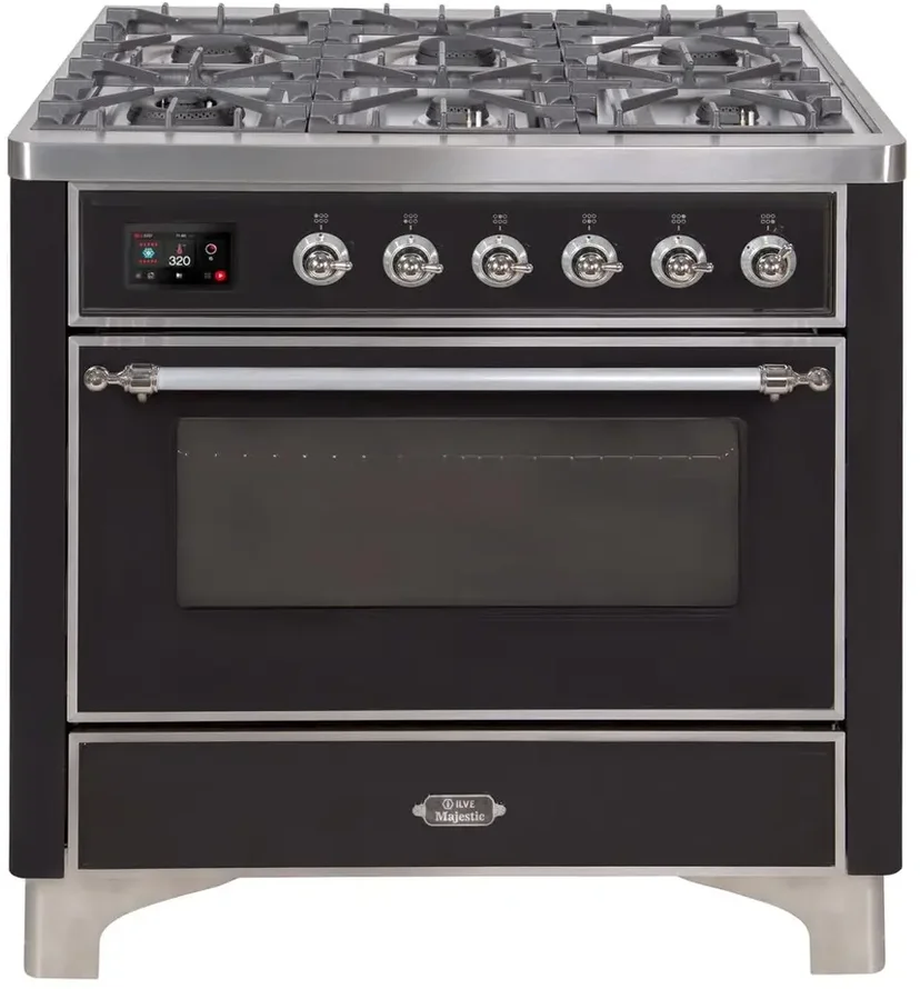 Ilve UM09FDNS3MGC 36" Dual Fuel Freestanding Range w/ 6 Sealed Burne...