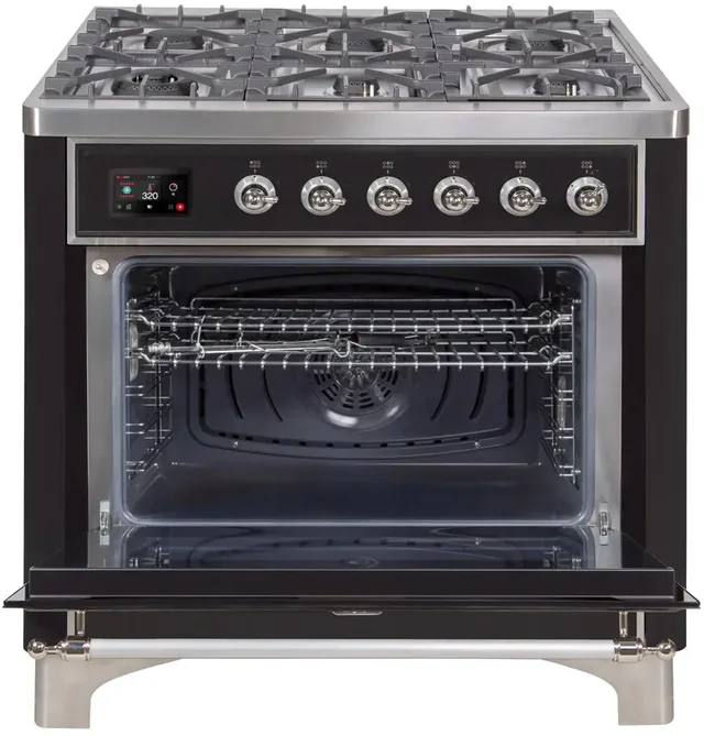 Ilve UM09FDNS3MGC 36" Dual Fuel Freestanding Range w/ 6 Sealed Burne...