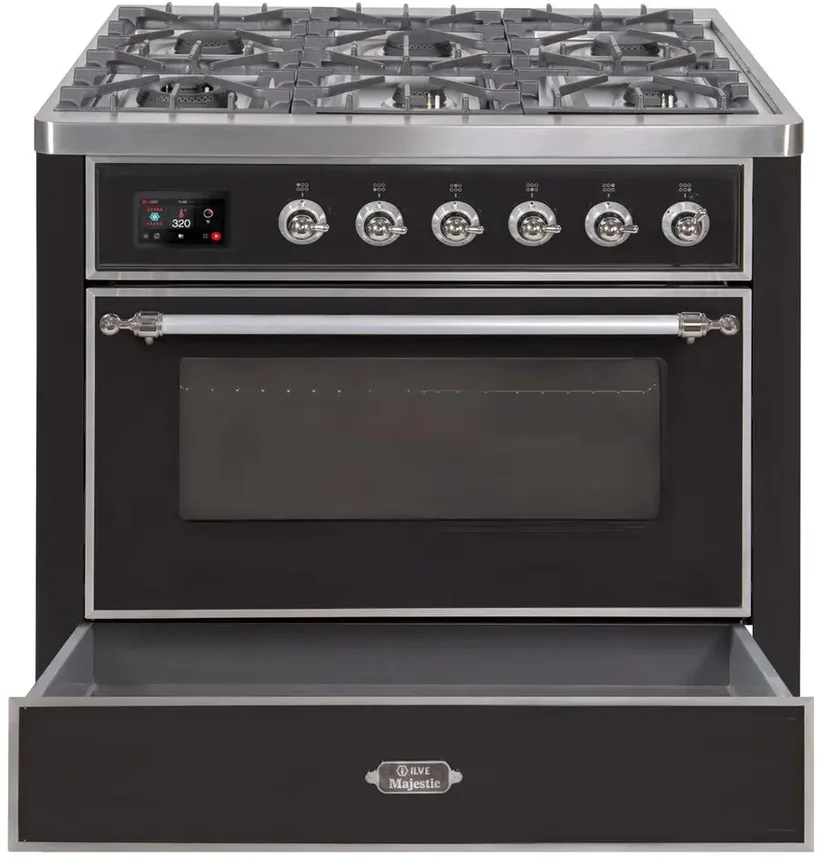 Ilve UM09FDNS3MGC 36" Dual Fuel Freestanding Range w/ 6 Sealed Burne...
