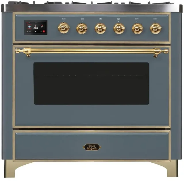 Ilve UM09FDNS3BGG 36" Dual Fuel Freestanding Range w/ 6 Sealed Burne...
