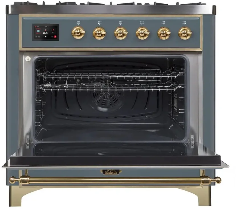 Ilve UM09FDNS3BGG 36" Dual Fuel Freestanding Range w/ 6 Sealed Burne...