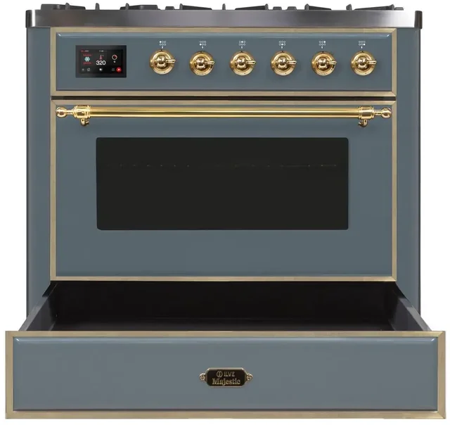 Ilve UM09FDNS3BGG 36" Dual Fuel Freestanding Range w/ 6 Sealed Burne...