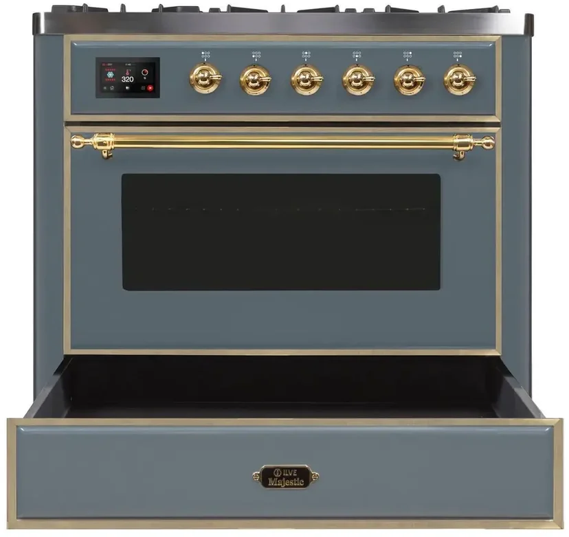 Ilve UM09FDNS3BGG 36" Dual Fuel Freestanding Range w/ 6 Sealed Burne...