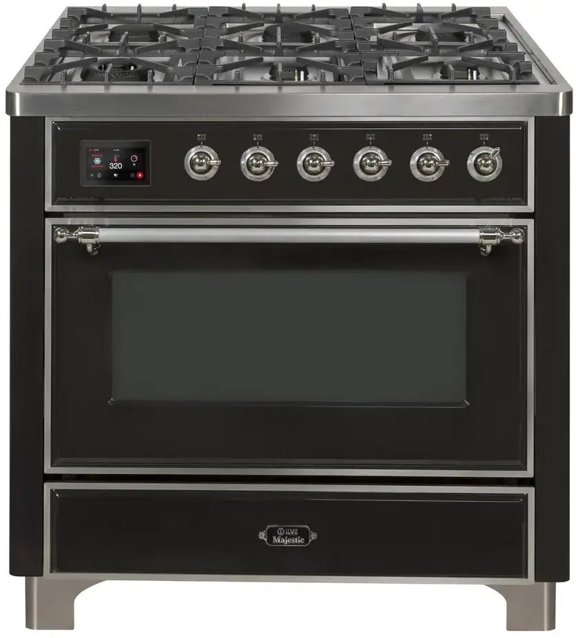 Ilve UM09FDNS3BKCLP Liquid Propane In Glossy Black W/ Chrome Trim