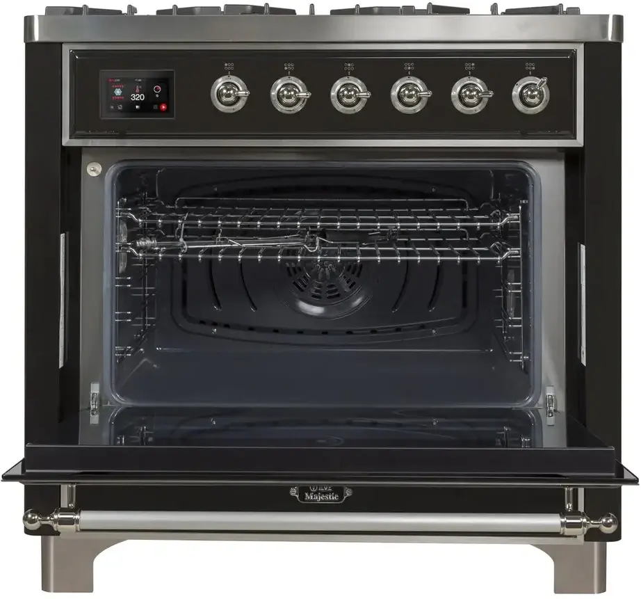 Ilve UM09FDNS3BKCLP Liquid Propane In Glossy Black W/ Chrome Trim