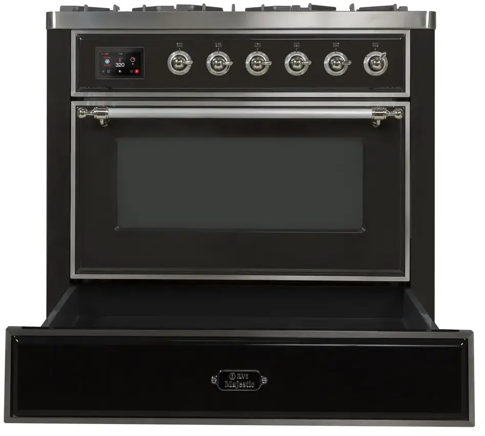 Ilve UM09FDNS3BKCLP Liquid Propane In Glossy Black W/ Chrome Trim