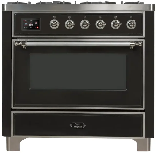 Ilve UM09FDNS3BKC 36" Dual Fuel Freestanding Range w/ 6 Sealed Burne...