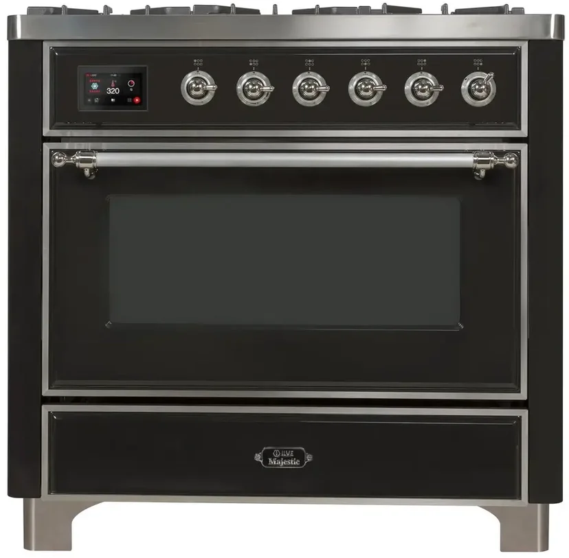 Ilve UM09FDNS3BKC 36" Dual Fuel Freestanding Range w/ 6 Sealed Burne...