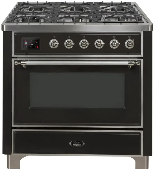 Ilve UM09FDNS3BKC 36" Dual Fuel Freestanding Range w/ 6 Sealed Burne...