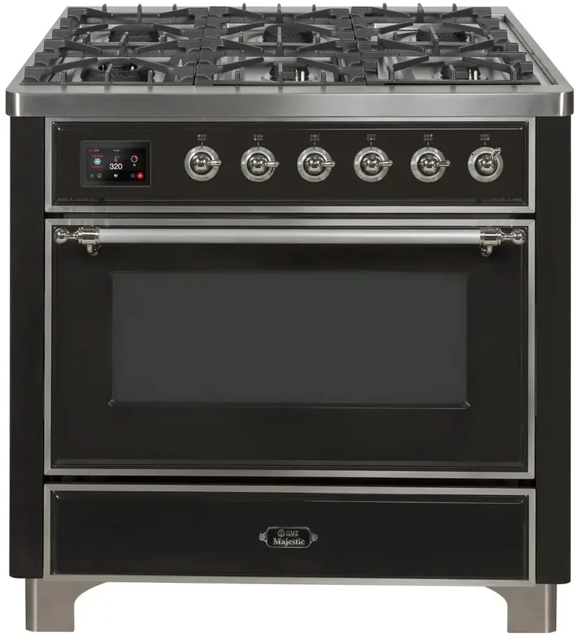 Ilve UM09FDNS3BKC 36" Dual Fuel Freestanding Range w/ 6 Sealed Burne...