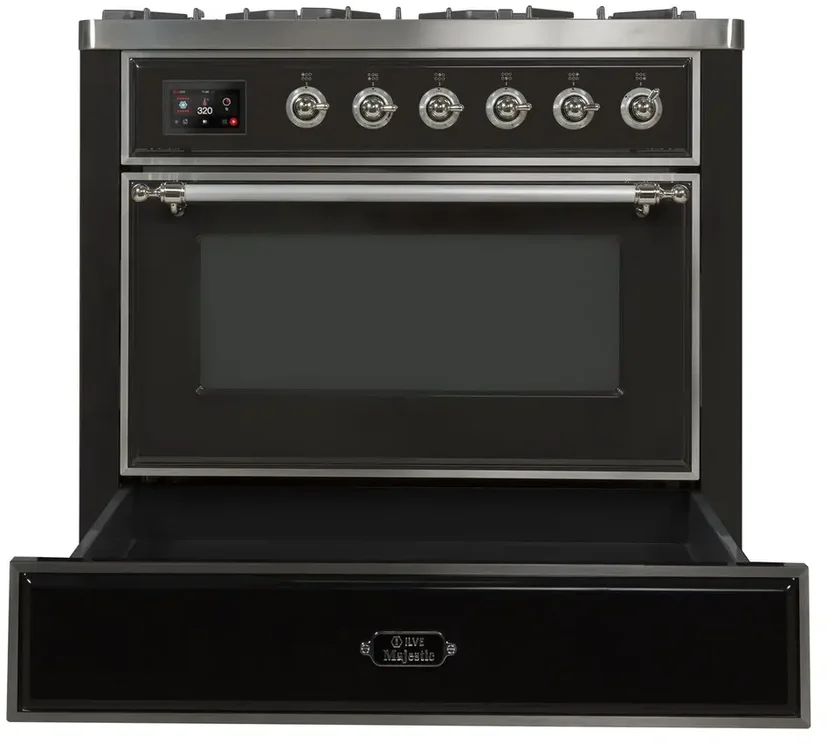 Ilve UM09FDNS3BKC 36" Dual Fuel Freestanding Range w/ 6 Sealed Burne...
