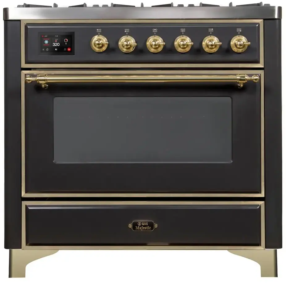 Ilve UM09FDNS3BKGLP Liquid Propane In Glossy Black W/ Brass Trim