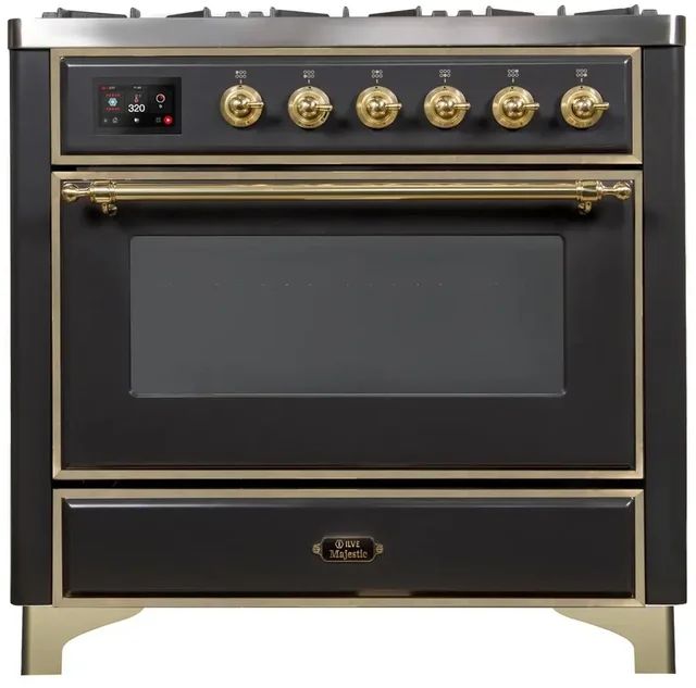Ilve UM09FDNS3BKGLP 36" Dual Fuel Freestanding Range w/ 6 Sealed Burne...