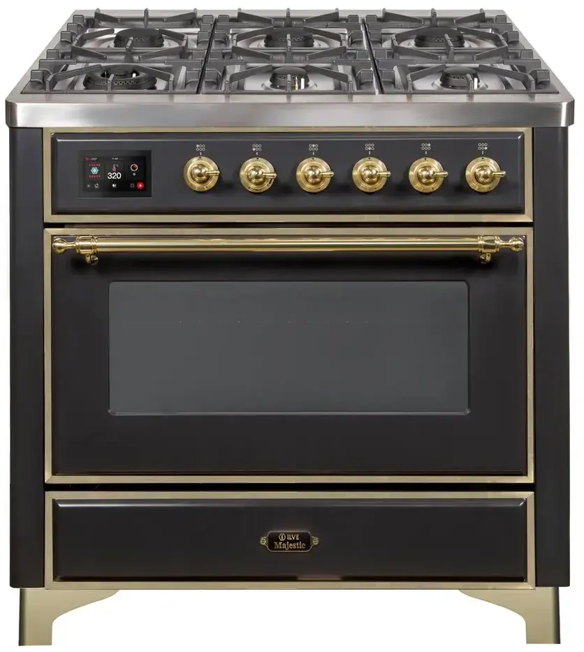 Ilve UM09FDNS3BKGLP Liquid Propane In Glossy Black W/ Brass Trim