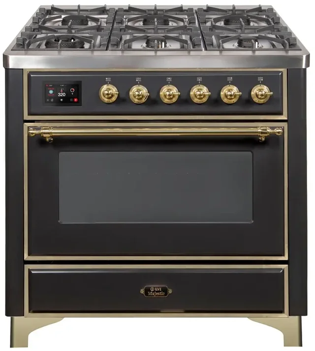 Ilve UM09FDNS3BKGLP 36" Dual Fuel Freestanding Range w/ 6 Sealed Burne...