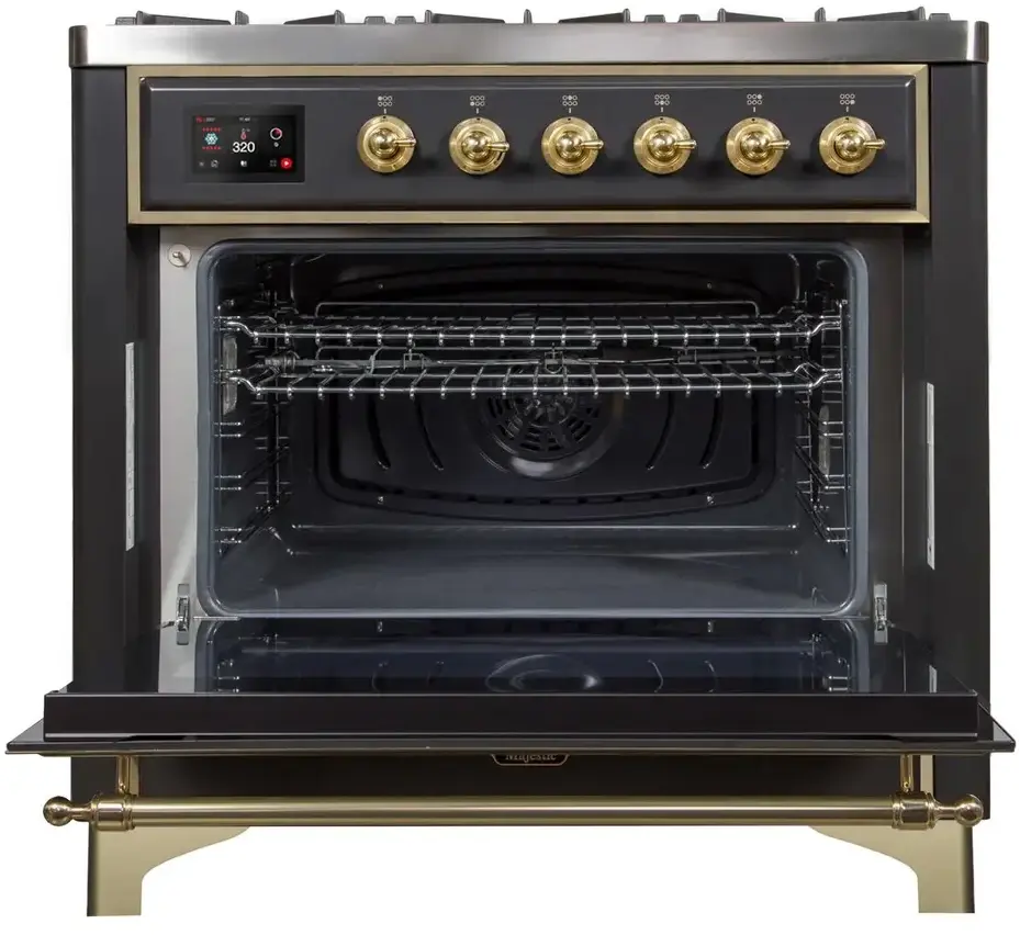 Ilve UM09FDNS3BKGLP Liquid Propane In Glossy Black W/ Brass Trim