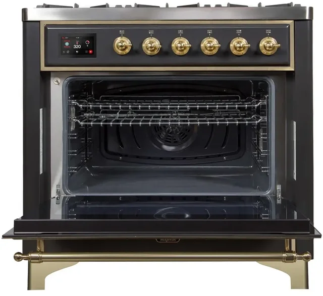 Ilve UM09FDNS3BKGLP 36" Dual Fuel Freestanding Range w/ 6 Sealed Burne...