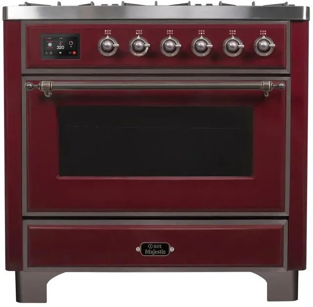 Ilve UM09FDNS3BUBLP 36" Dual Fuel Freestanding Range w/ 6 Sealed Burne...