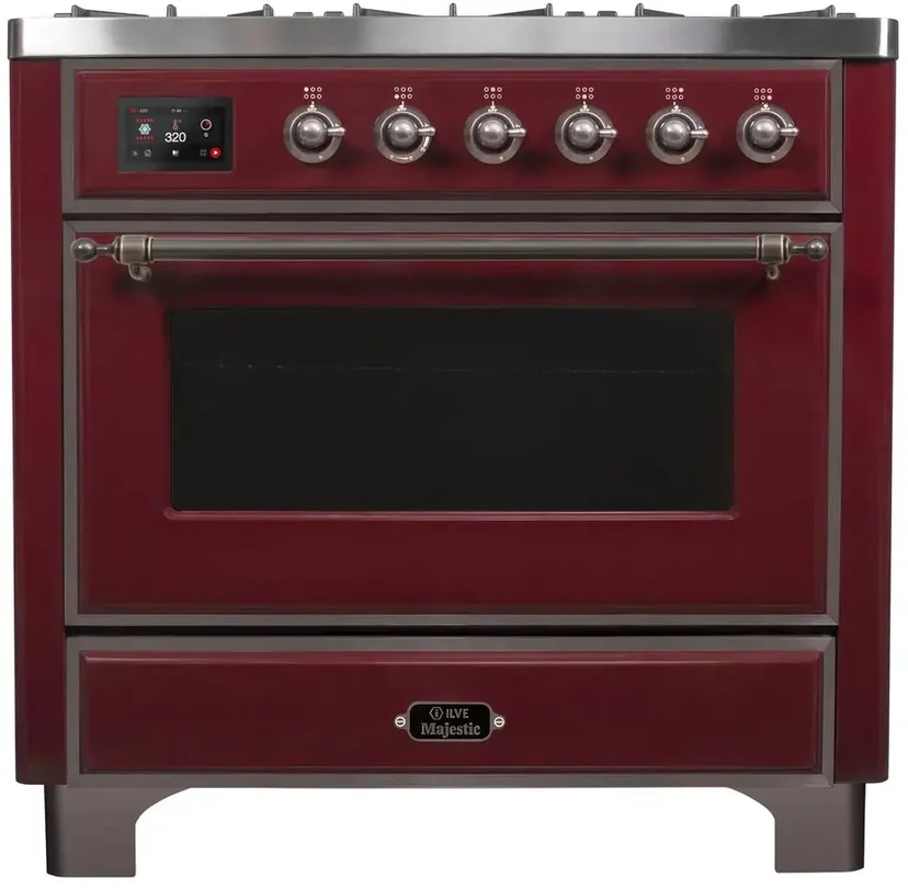 Ilve UM09FDNS3BUBLP 36" Dual Fuel Freestanding Range w/ 6 Sealed Burne...