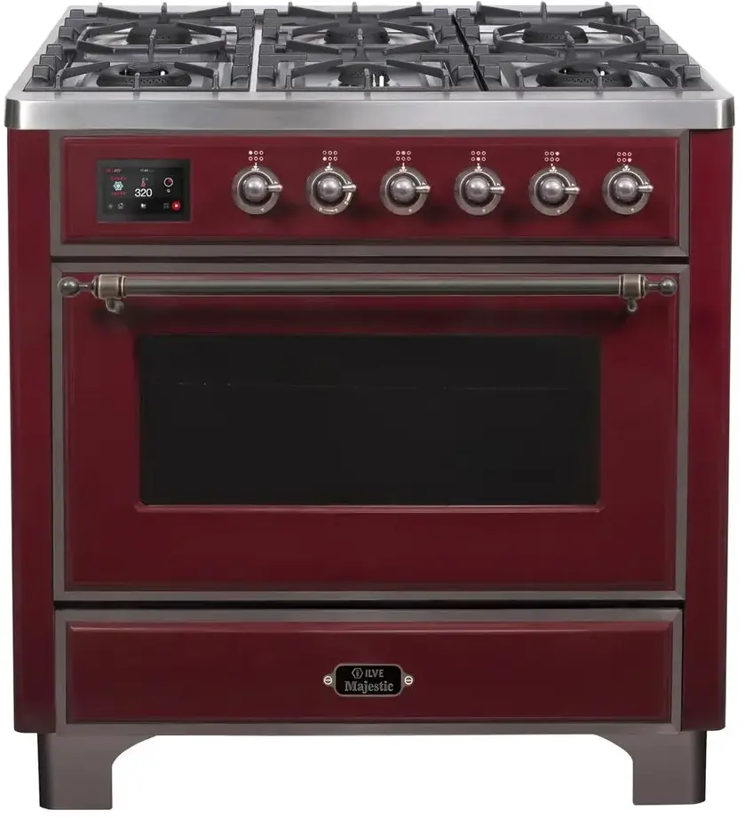 Ilve UM09FDNS3BUBLP Liquid Propane In Burgundy W/ Bronze Trim