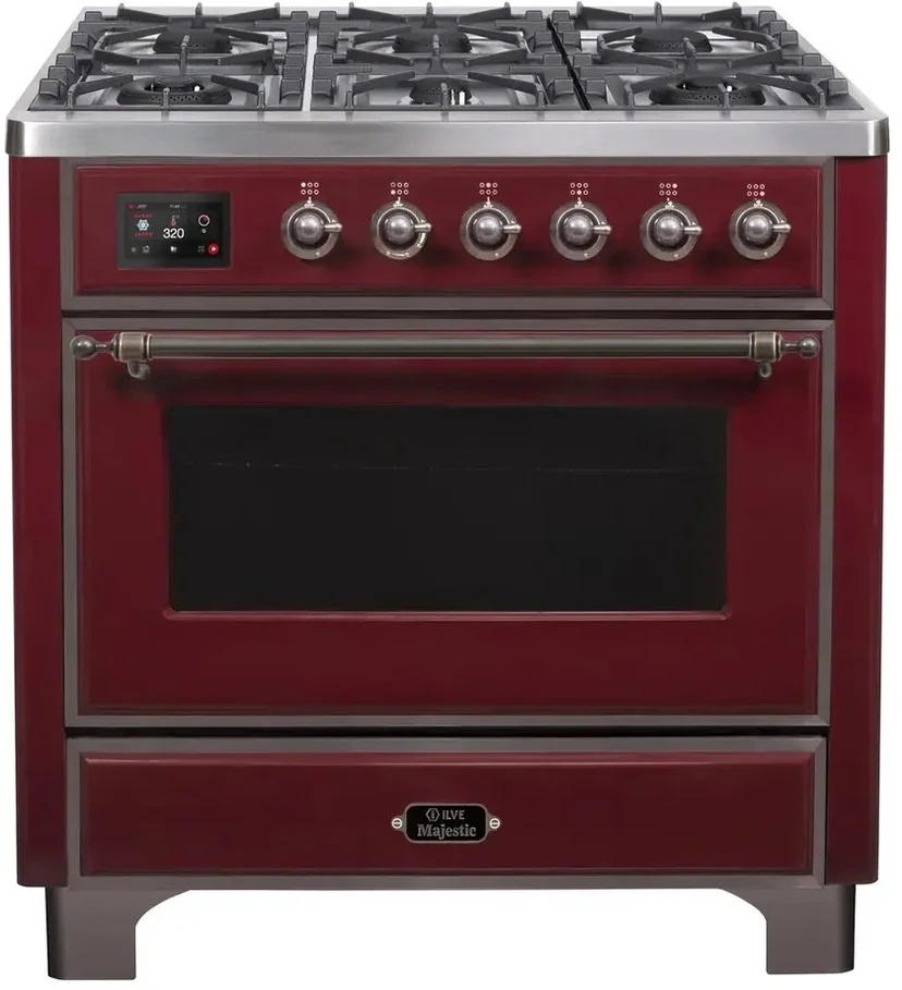 Ilve UM09FDNS3BUBLP 36" Dual Fuel Freestanding Range w/ 6 Sealed Burne...