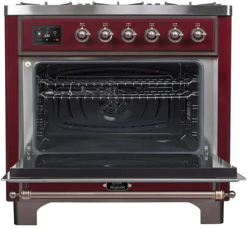 Ilve UM09FDNS3BUBLP 36" Dual Fuel Freestanding Range w/ 6 Sealed Burne...