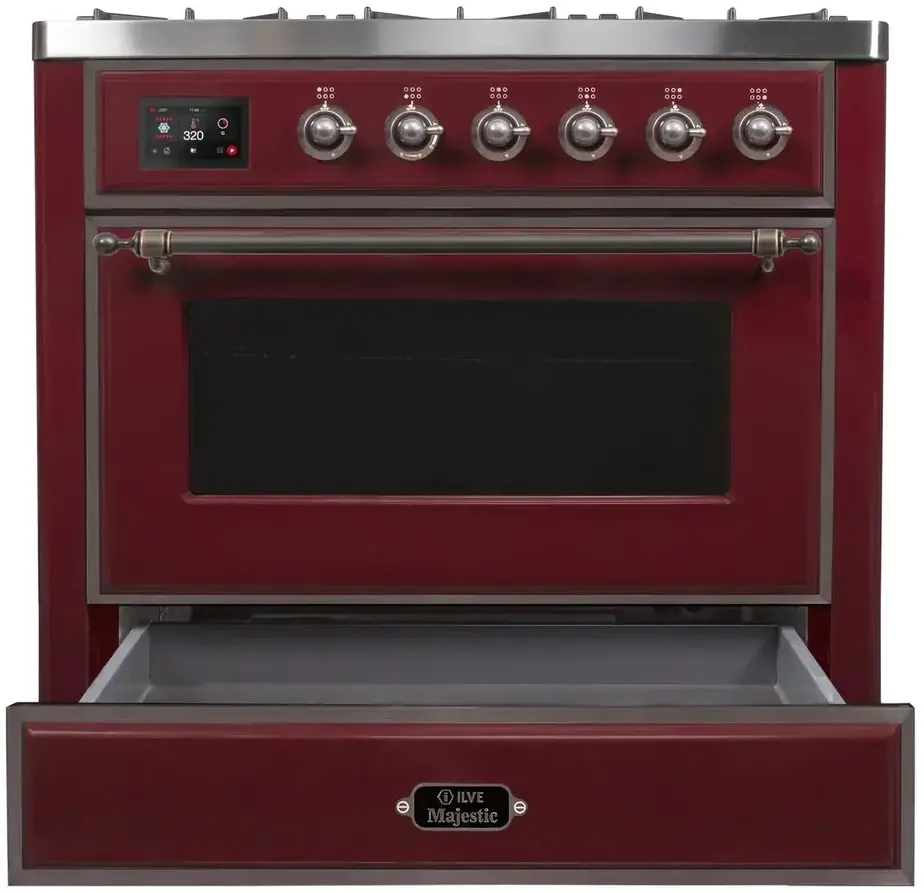 Ilve UM09FDNS3BUBLP Liquid Propane In Burgundy W/ Bronze Trim