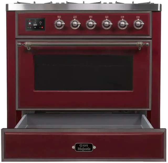 Ilve UM09FDNS3BUBLP 36" Dual Fuel Freestanding Range w/ 6 Sealed Burne...