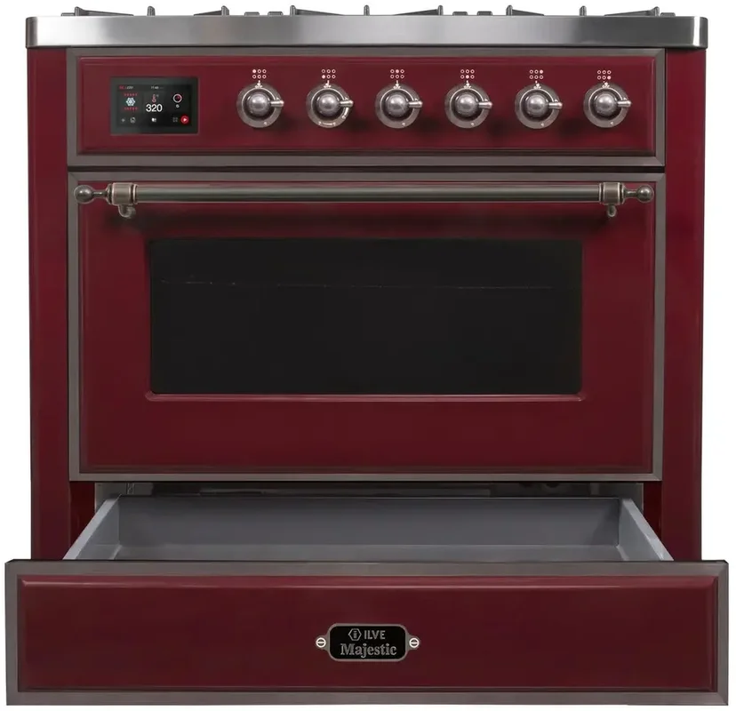 Ilve UM09FDNS3BUBLP 36" Dual Fuel Freestanding Range w/ 6 Sealed Burne...
