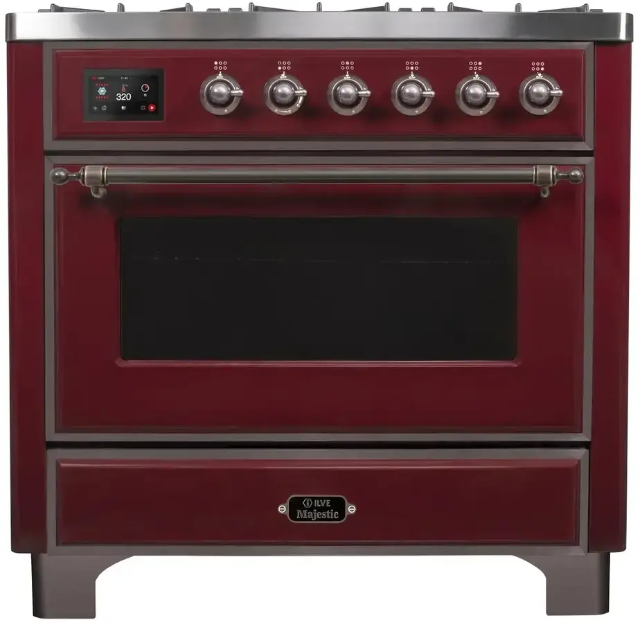 Ilve UM09FDNS3BUB Natural Gas In Burgundy W/ Bronze Trim