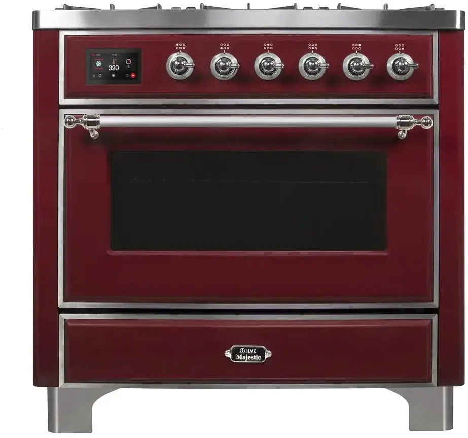 Ilve UM09FDNS3BUC Natural Gas In Burgundy W/ Chrome Trim