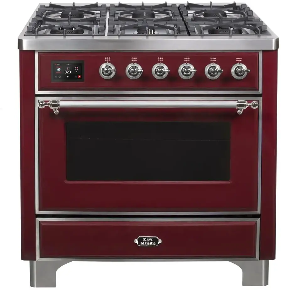 Ilve UM09FDNS3BUC Natural Gas In Burgundy W/ Chrome Trim