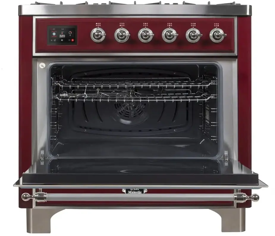 Ilve UM09FDNS3BUC Natural Gas In Burgundy W/ Chrome Trim