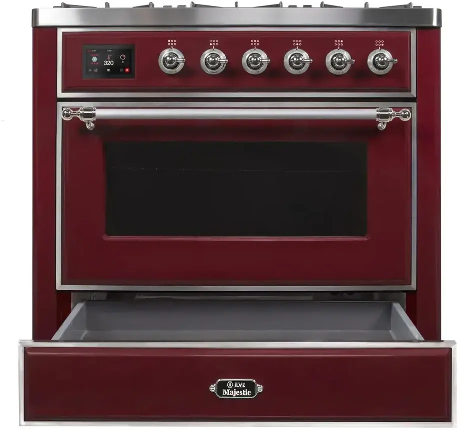 Ilve UM09FDNS3BUC Natural Gas In Burgundy W/ Chrome Trim