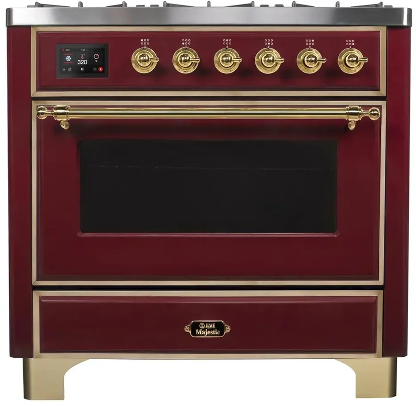 Ilve UM09FDNS3BUGLP 36" Dual Fuel Freestanding Range w/ 6 Sealed Burne...