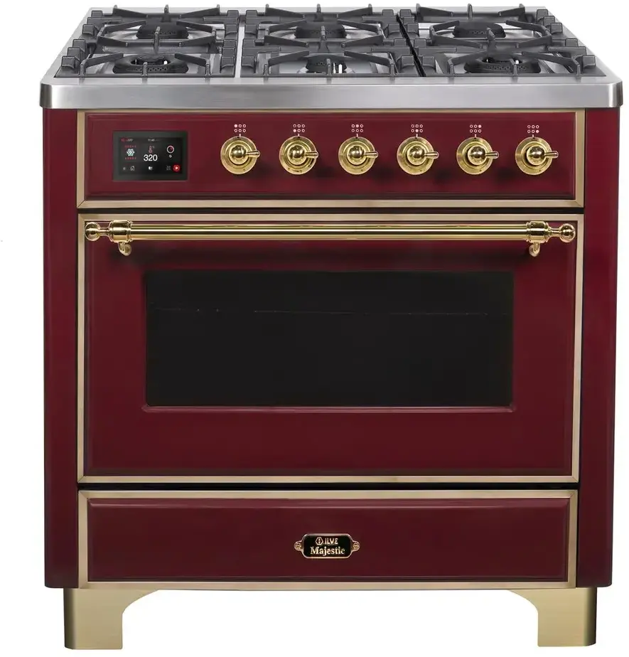 Ilve UM09FDNS3BUGLP Liquid Propane In Burgundy W/ Brass Trim