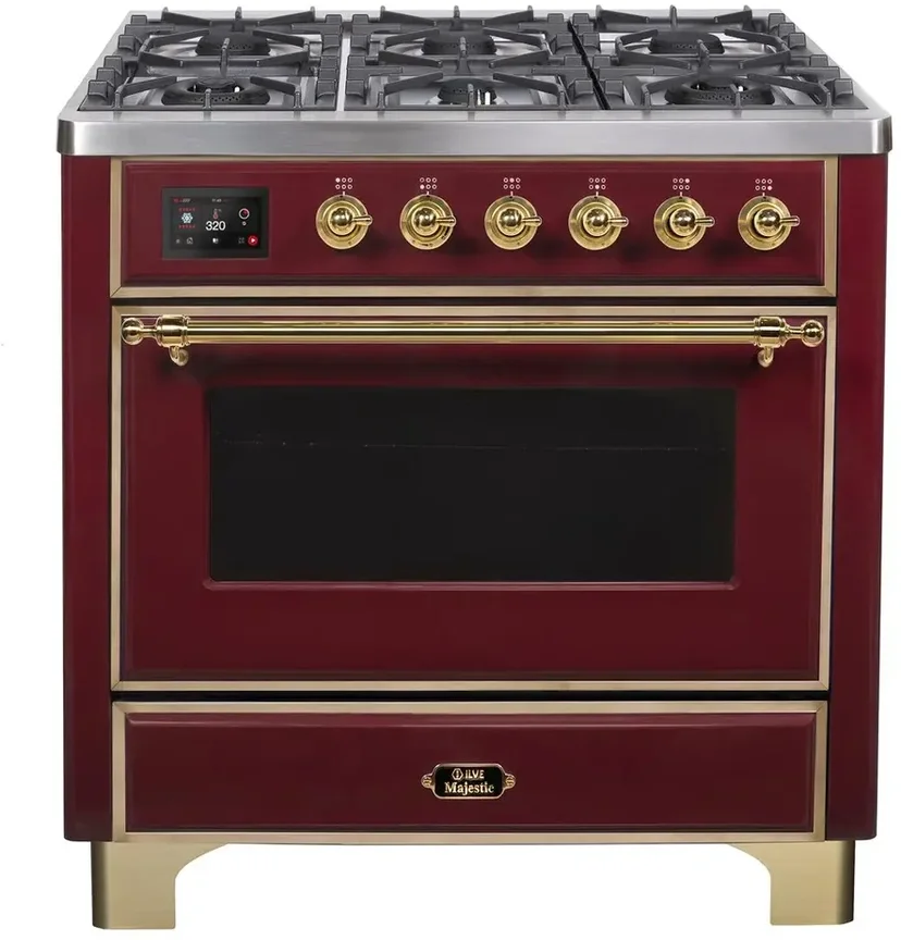 Ilve UM09FDNS3BUGLP 36" Dual Fuel Freestanding Range w/ 6 Sealed Burne...