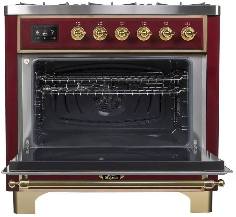 Ilve UM09FDNS3BUGLP Liquid Propane In Burgundy W/ Brass Trim